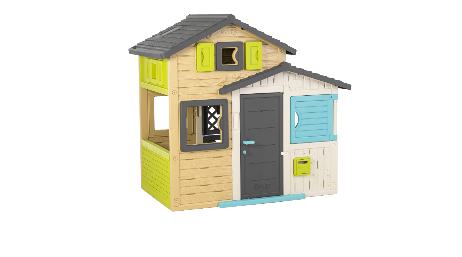 Domeček Přátel v elegantních barvách Friends House Evo Playhouse Smoby rozšiřitelný 2 dveře s klíčem 6 oken s UV filtrem 162 cm výška