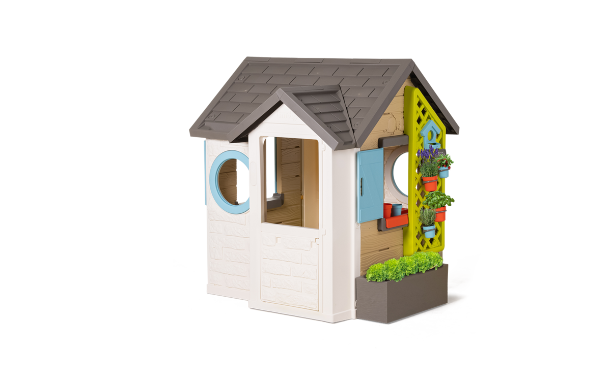 Domeček pro zahradníka Garden House Smoby s květináči rozšiřitelný okap a mřížka s ptačí budkou 135 cm výška s UV filtrem od 2 let